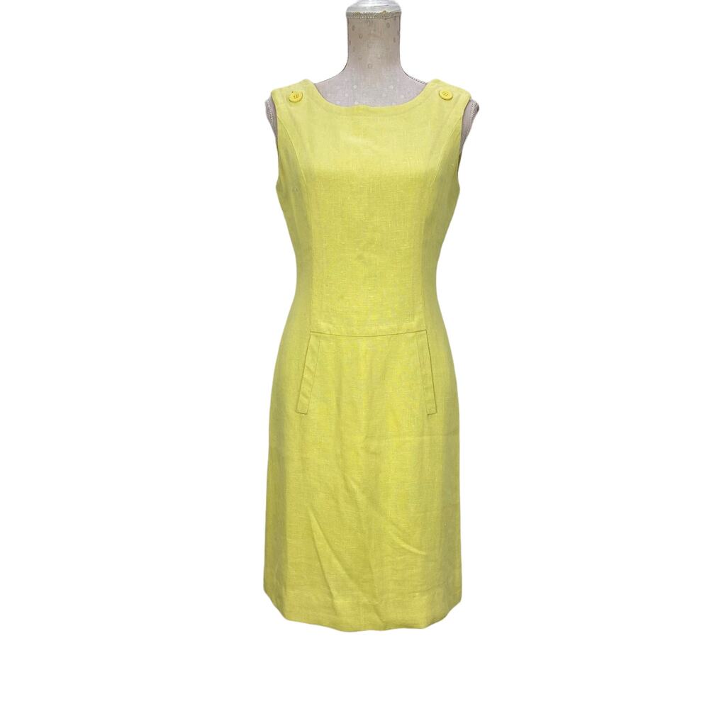 Vintage Lemon Yellow Sheath Dress Est Size M Mod Retro Sleeveless Pockets Custom